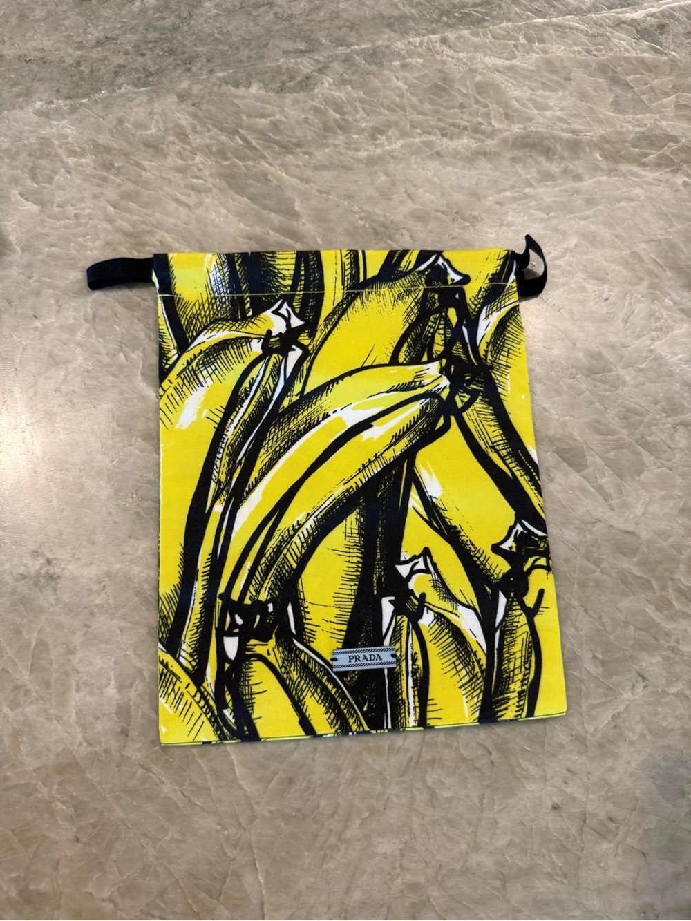 Prada Yellow and Black Banana Graphic Drawstring Pouch